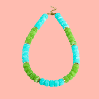 Multicolor Green and Blue  Chunky Beaded Necklace
