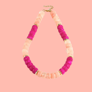 Multicolor Pink Chunky Beaded Necklace