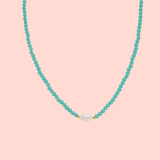 Teal Beaded Pearl Necklace