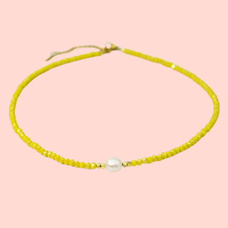 Yellow Beaded Pearl Necklace