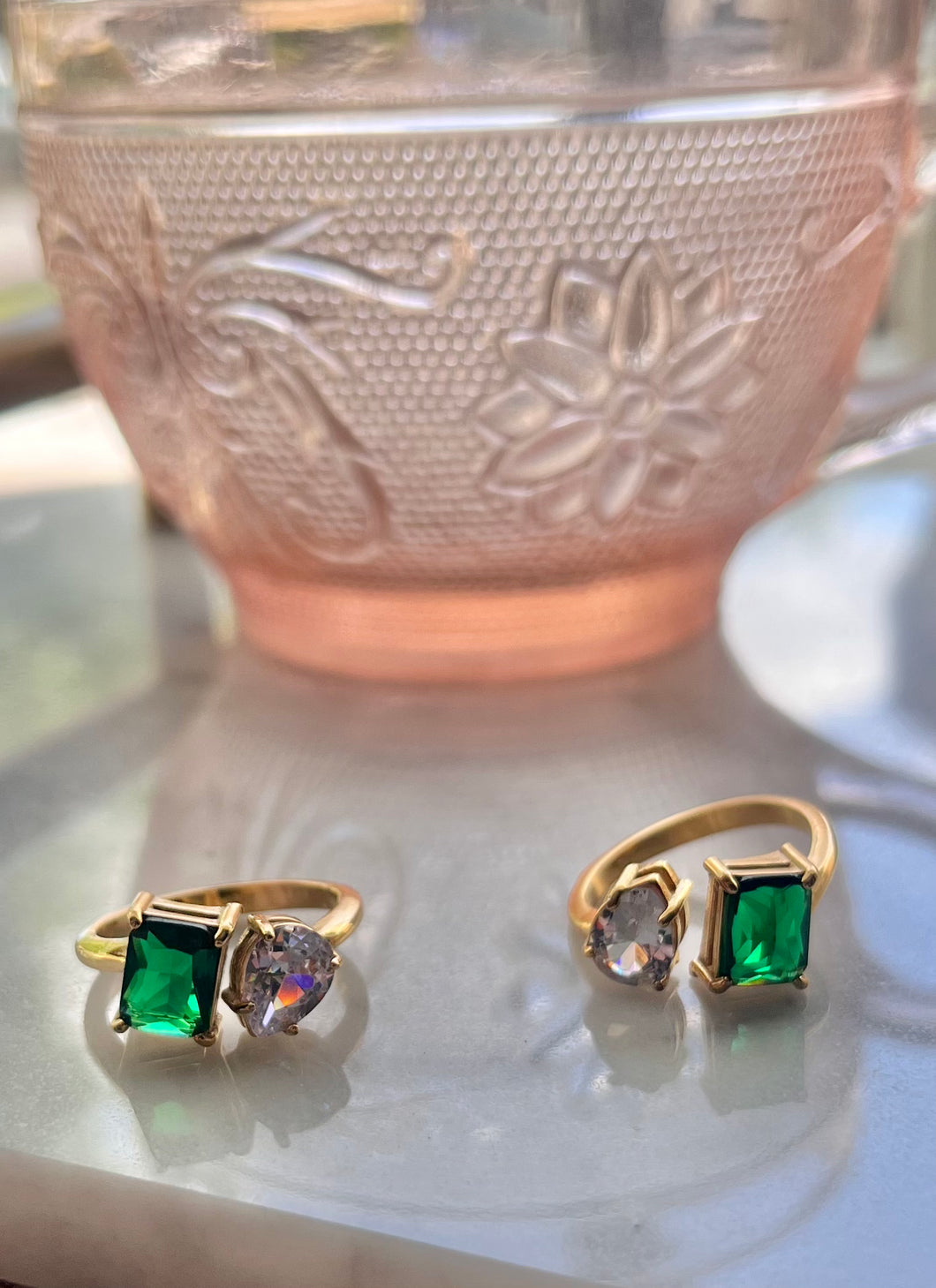 Emerald green adjustable ring